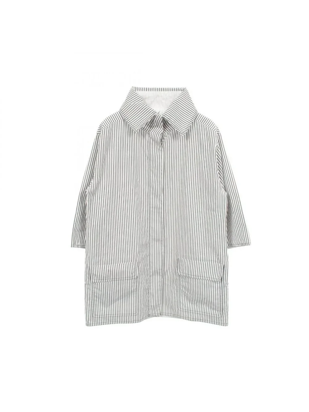 Chanel Soutien Collar Coat CC Logo Button Stripe Reversible